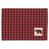 Placemats Fabric - Buffalo Red with Bear Emb.