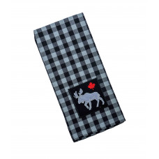 Tea Towels Pattern - Buffalo Grey Plaid with Moose & Maple Leaf