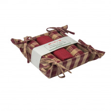 Bread Basket Set Large Banded with 3 pc T Towels - Burgundy Check