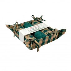 Bread Basket Set Large Banded with 3 pc T Towels - Green Check