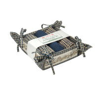 Bread Basket Set Large Banded with 3 pc T Towels - Berryvine Navy Check