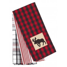 3 Pc. Tea Towels Set - Buffalo Red Plaid with Moose