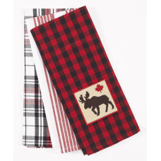 3 Pc. Tea Towels Set - Buffalo Red Plaid - Moose, Maple Leaf