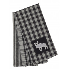 3 Pc. Tea Towels Set - Buffalo Grey Plaid with Moose