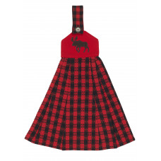 Hanging/Tie Button Towel - Buffalo Red Plaid with Moose