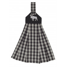 Hanging/Tie Button Towel - Buffalo Grey Plaid with Moose