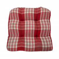 Chair Pad Tufted - Stone Red Plaid