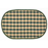 Floor Mat - Beige/ Green Check (Oval)